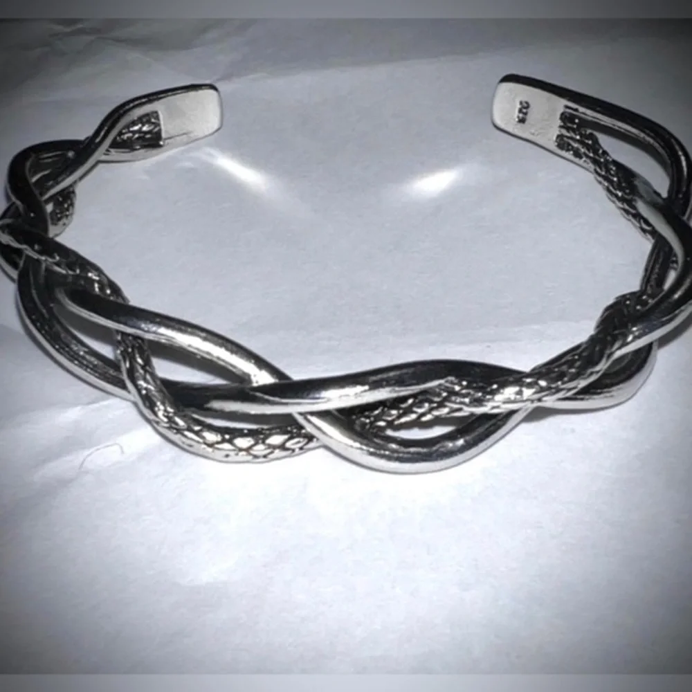 NEW 925 stamped SILVER BRAIDED TWISTED CUFF BANGLE BRACELET VERY FLEXIBLE